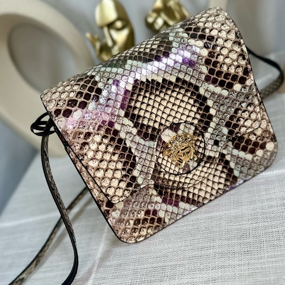 NEW! Versace Genuine Iridescent Python & Leather Medusa Head Crossbody Bag - Picture 1 of 14